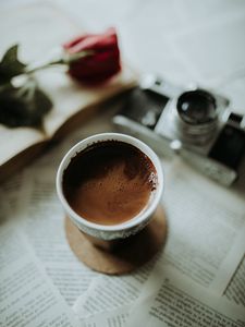 Превью обои кофе, пенка, чашка, размытие