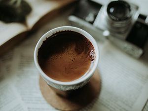 Превью обои кофе, пенка, чашка, размытие
