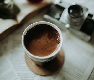 Превью обои кофе, пенка, чашка, размытие