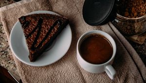 Превью обои кофе, пирог, десерт, завтрак