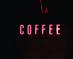 Превью обои кофе, слова, неон, темный