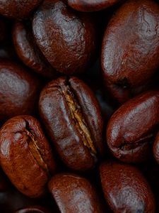 Превью обои кофе, зерна, макро, коричневый, блики