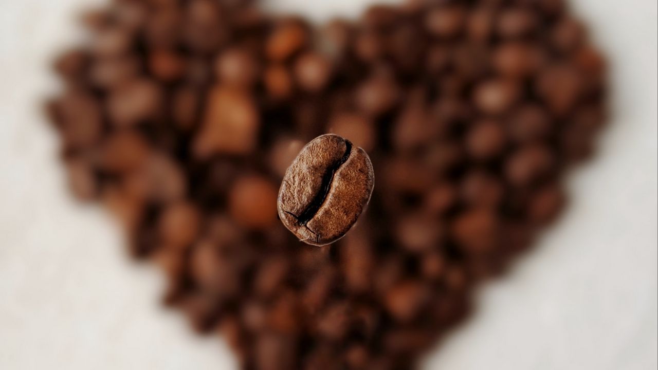 Обои кофейное зерно, сердце, макро