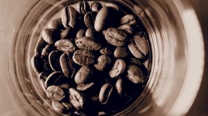Превью обои кофейные зерна, кофе, банка, коричневый, макро