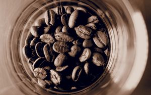 Превью обои кофейные зерна, кофе, банка, коричневый, макро