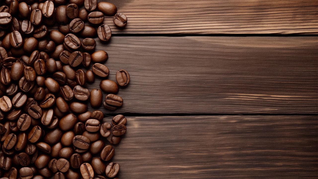Обои кофейные зерна, кофе, зерна, дерево, коричневый