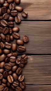 Превью обои кофейные зерна, кофе, зерна, дерево, коричневый