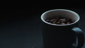 Превью обои кофейные зерна, зерна, чашка, кофе, темный