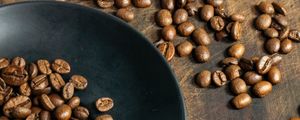 Превью обои кофейные зерна, зерна, коричневый, макро, тарелка