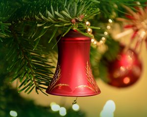 Превью обои колокольчик, новый год, рождество, новогоднее украшение, елка