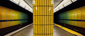 Превью обои колонна, метро, тоннель, желтый