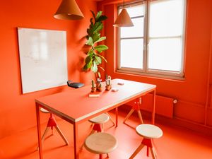 Превью обои комната, офис, интерьер, дизайн, оранжевый