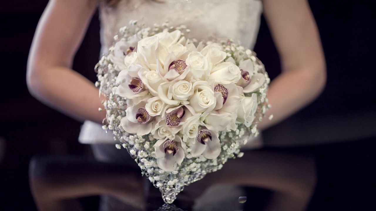 Обои композиция, невеста, розы, свадьба, букет