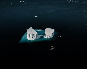 Превью обои корабль, айсберг, вид сверху, океан, снег