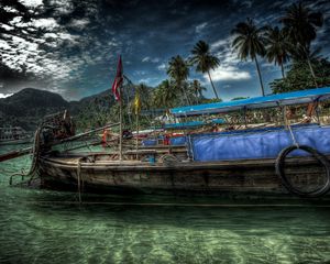 Превью обои корабль, берег, вода, небо, hdr