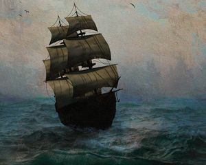 Превью обои корабль, море, шторм, картина, холст, арт