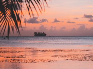 Превью обои корабль, море, закат, берег