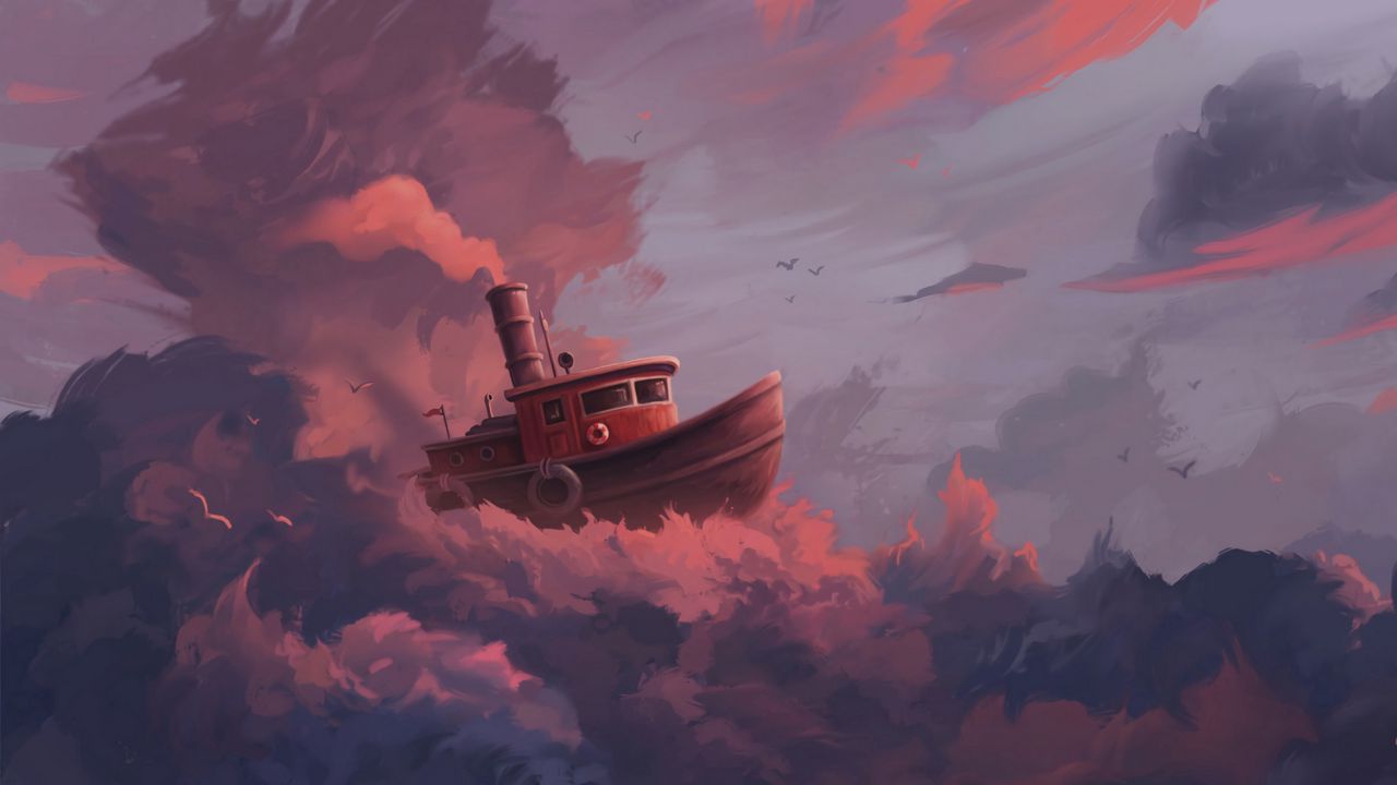 Обои корабль, облака, арт, небо, плыть, фантастический