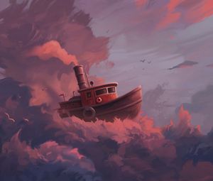 Превью обои корабль, облака, арт, небо, плыть, фантастический