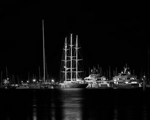 Превью обои корабль, порт, чб, пристань