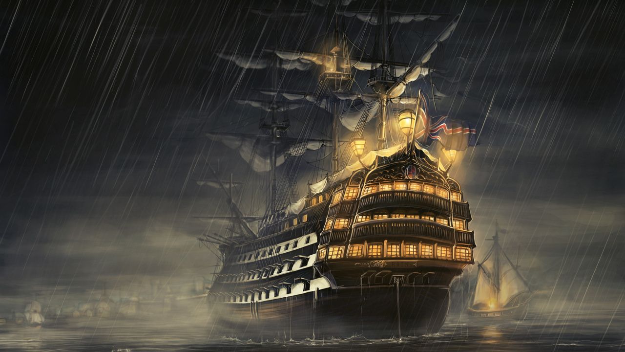 Обои корабли, море, свет, дождь