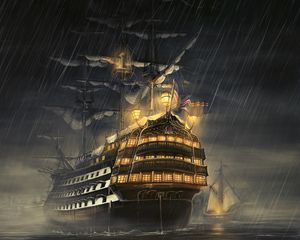 Превью обои корабли, море, свет, дождь