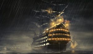 Превью обои корабли, море, свет, дождь