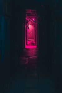 Превью обои коридор, неон, темный, розовый, свет