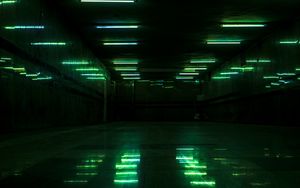 Превью обои коридор, помещение, темный, освещение, зеленый