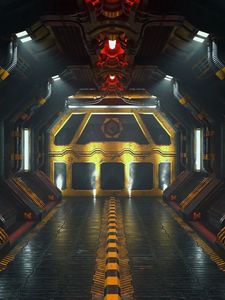 Превью обои коридор, sci-fi, 3d, лампы, подсветка