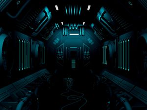 Превью обои коридор, темный, станция, sci-fi, арт