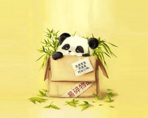 Превью обои коробка, панда, трава