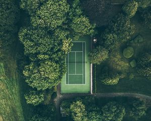 Превью обои корт, деревья, вид сверху, зеленый