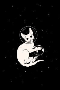 Превью обои кошка, астронавт, космос, планета, арт, черно-белый