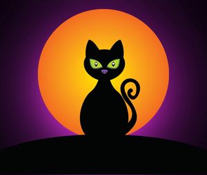 Превью обои кошка, чёрная, хеллоуин, луна, силуэт