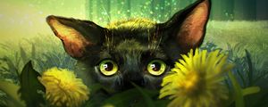 Превью обои кошка, цветы, арт, глаза, взгляд
