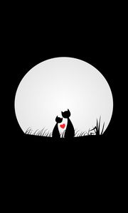 Превью обои кошки, любовь, силуэты, ночь, луна