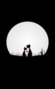 Превью обои кошки, любовь, силуэты, ночь, луна