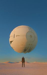 Превью обои космический корабль, человек, футуризм, арт