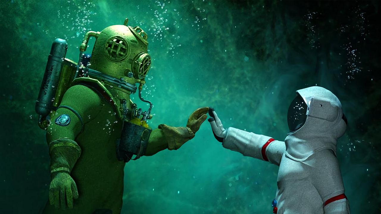 Обои космонавт, аквалангист, под водой