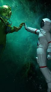Превью обои космонавт, аквалангист, под водой
