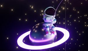Превью обои космонавт, рыбак, планета, свечение, звезды, арт