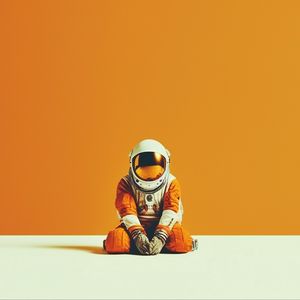 Превью обои космонавт, скафандр, шлем, оранжевый