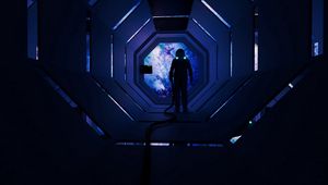 Превью обои космонавт, тоннель, темный, космос, космический корабль