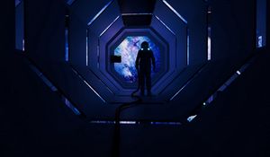 Превью обои космонавт, тоннель, темный, космос, космический корабль