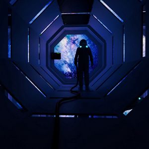 Превью обои космонавт, тоннель, темный, космос, космический корабль