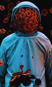 Превью обои космонавт, цветы, скафандр, гравитация, 3d