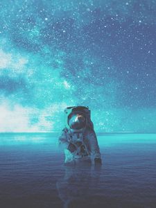 Превью обои космонавт, вода, космос, звезды