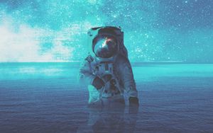 Превью обои космонавт, вода, космос, звезды