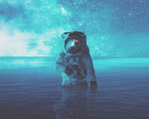 Превью обои космонавт, вода, космос, звезды